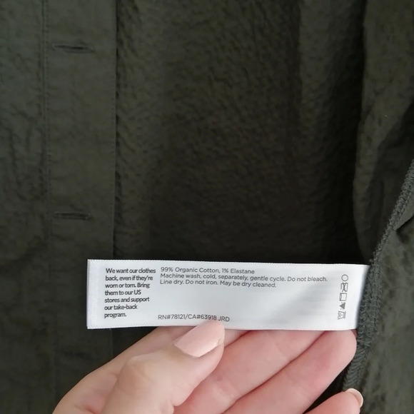 Eileen Fisher Organic Cotton Pucker Mandarin Collar Jacket Green Oversize XS - Picture 12 of 15